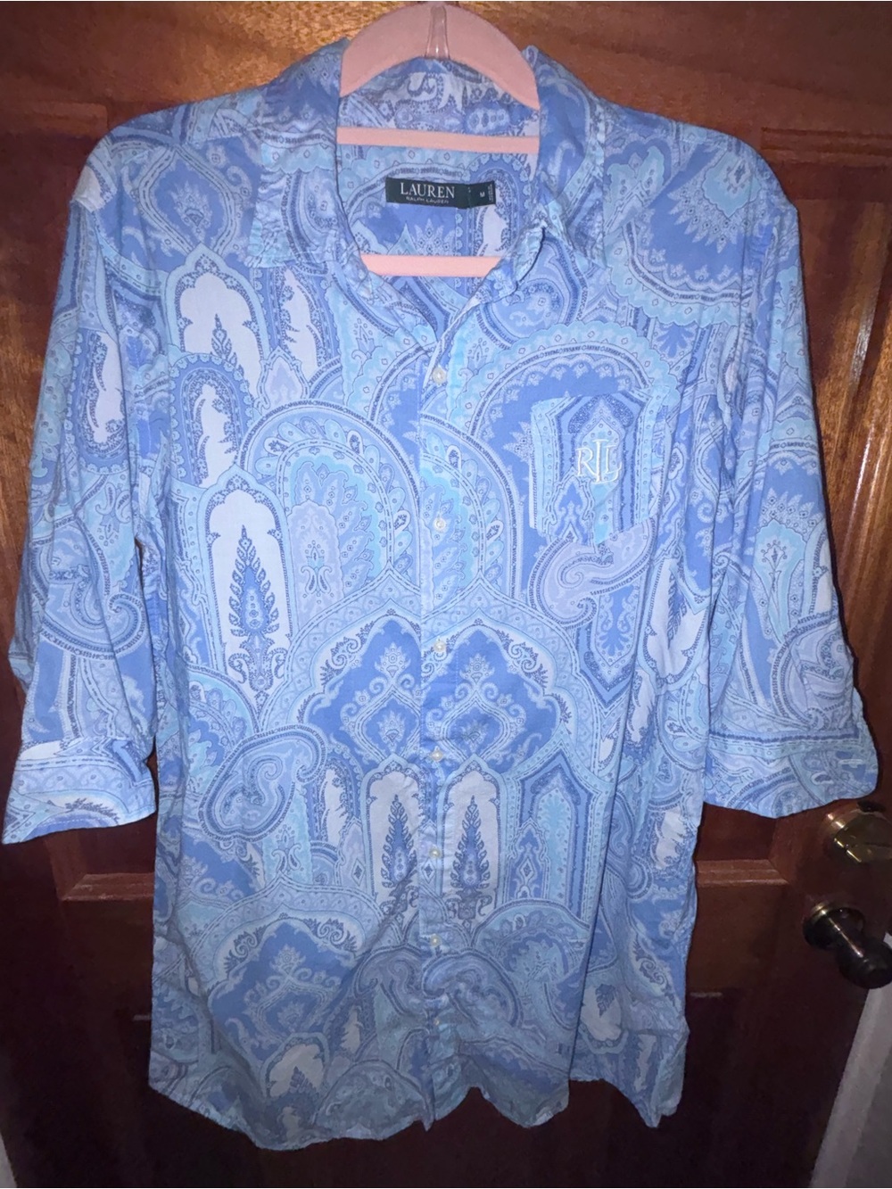 Lauren Ralph Lauren Light Blue Paisley Sleep Shirt Size medium